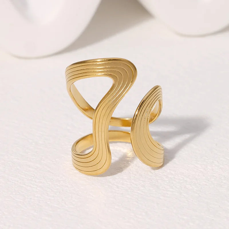 Stainless Steel Irregular Wave Rings for Women Men Creative Gold Color Adjustable Opening Rings Female Statement Jewelry Gifts