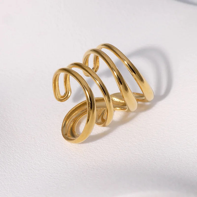 Stainless Steel Irregular Wave Rings for Women Men Creative Gold Color Adjustable Opening Rings Female Statement Jewelry Gifts